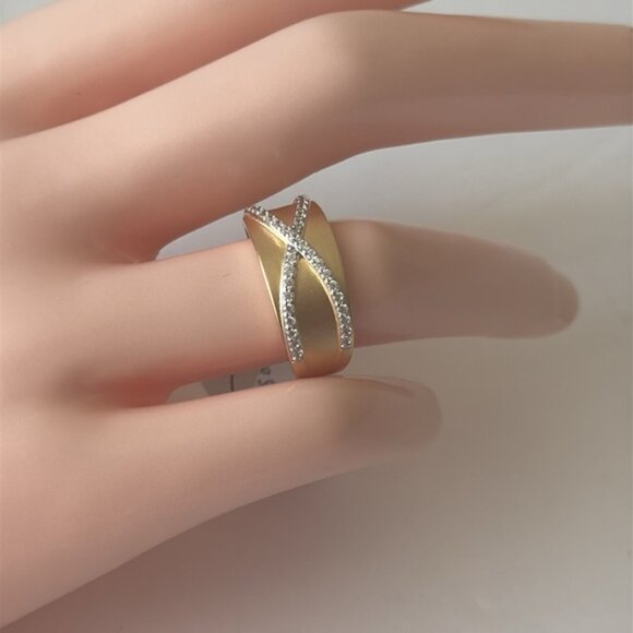 Blue Sage CZ Crossover Ring 14K Gold Plated Sterling Silver Sz.7 - Picture 2 of 14